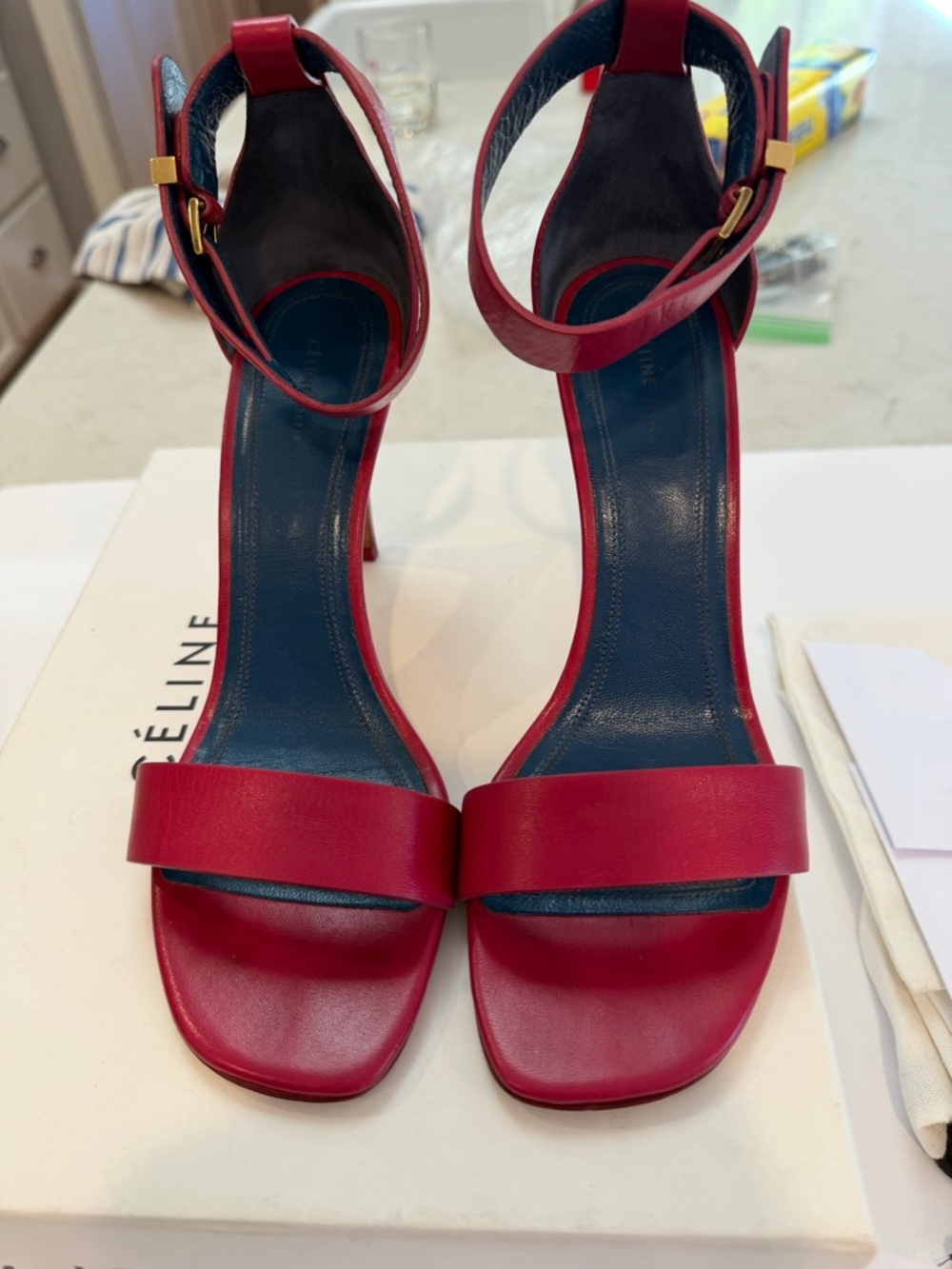 CELINE Dark Pink Leather Open-Toe Ankle-Strap Heels - GORGEOUS - Picture 2 of 11
